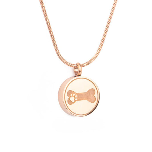 Bone & Paw Ash Necklace – Round Memorial Locket Pendant