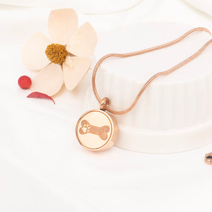 Bone & Paw Ash Necklace – Round Memorial Locket Pendant