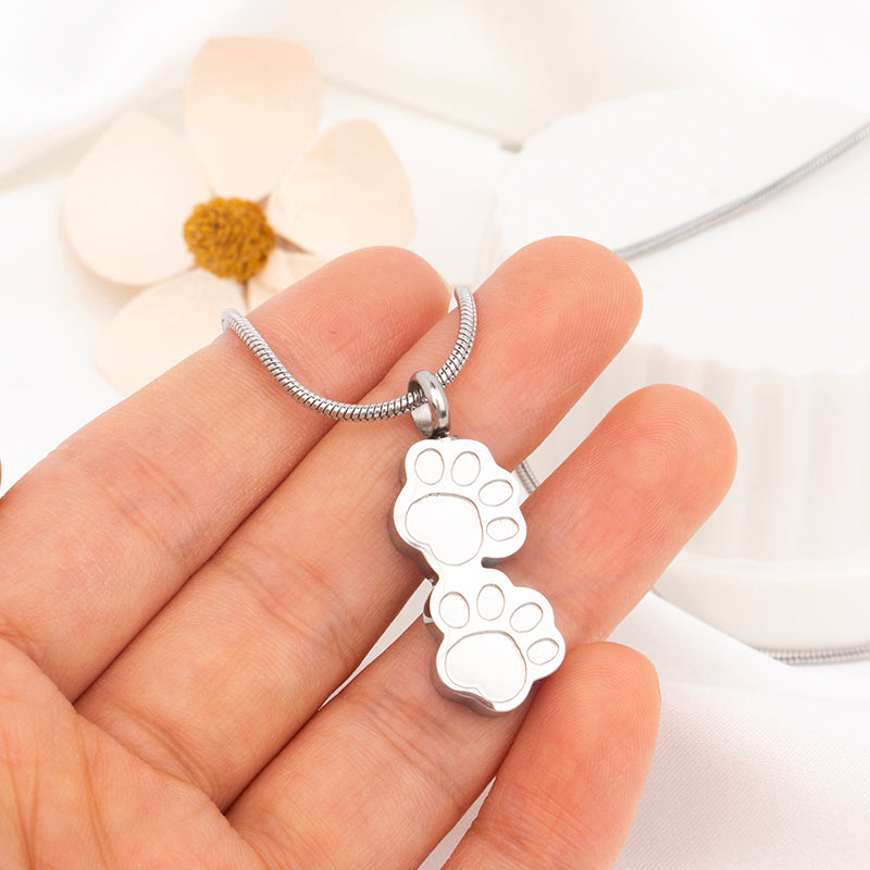 Double Paw Print Ash Necklace – Memorial Keepsake Pendant