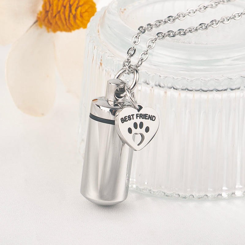 Mini Urn Ash Necklace – “Best Friend” Memorial Vial Pendant