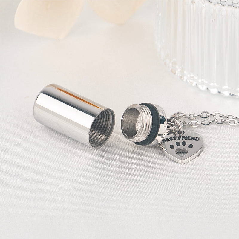 Mini Urn Ash Necklace – “Best Friend” Memorial Vial Pendant