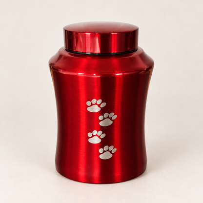 Curved Stainless Steel Urn with engraved paw prints