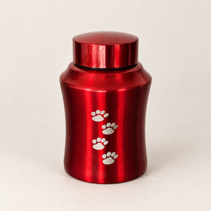 Curved Stainless Steel Urn with engraved paw prints